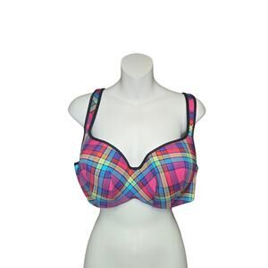 Cacique Intimates 38F Plaid Balconette Bra‎ Underwire Molded Cups Multicolor